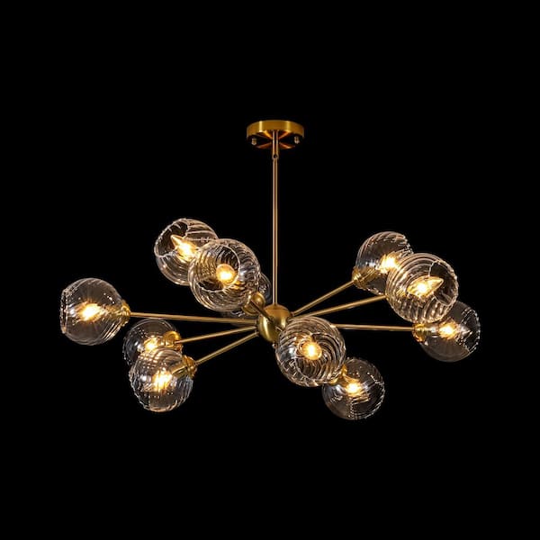RRTYO Jesus 12-Light Modern Gold Sputnik Linear Swirled Glass