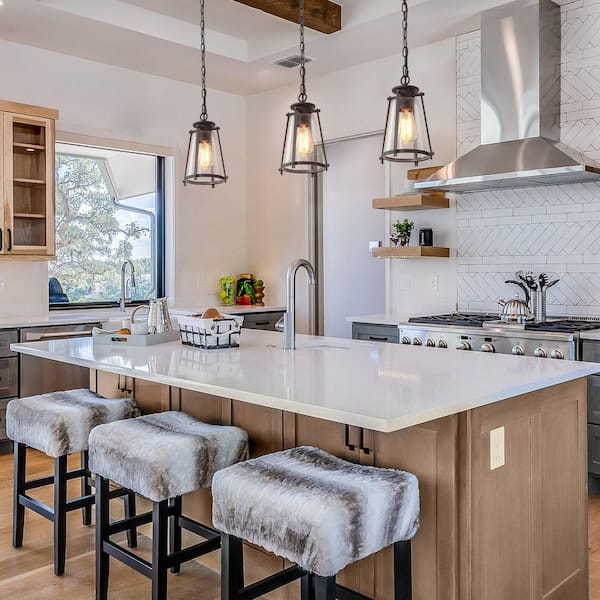 1-Light Oil-Rubbed Bronze Farmhouse Kitchen Island Pendant Light with Seeded Glass Shade, Mini Hanging Pendant Light
