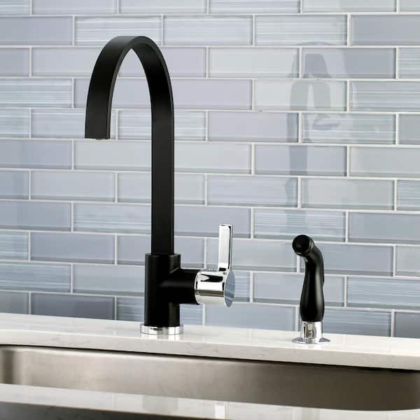 Modern Single-Handle Standard Kitchen Faucet with Side Sprayer in Matte Black and Chrome