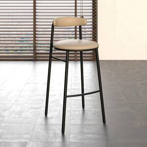 Lume Series Modern Bar Stool Upholstered in Polyester with Powder Coated Steel Legs in Dark Taupe