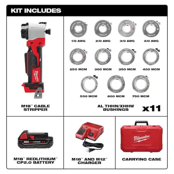 M18 18V Lithium-Ion Cordless Cable Stripper Kit for Al THHN/XHHW Wire Cutting