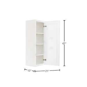 Lancaster White Plywood Shaker Stock Assembled Wall Glass Door Kitchen Cabinet 21 in. W x 42 in. H x 12 in. D