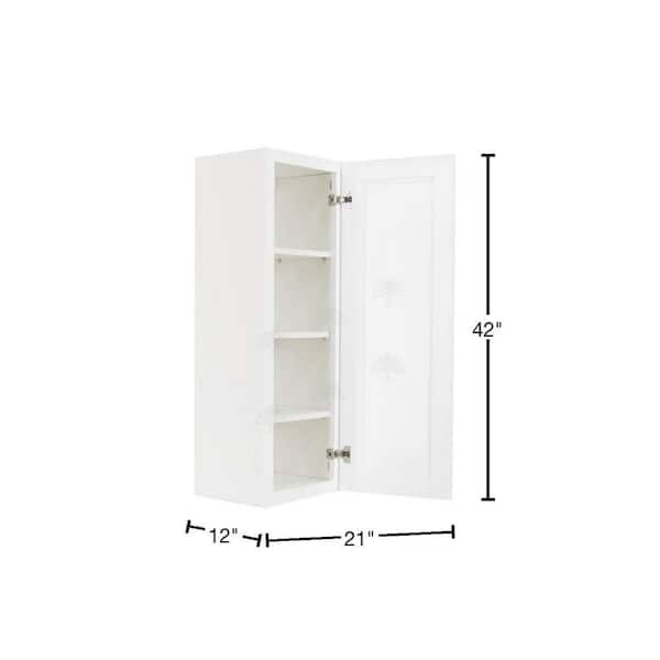 Lancaster White Plywood Shaker Stock Assembled Wall Glass Door Kitchen Cabinet 21 in. W x 42 in. H x 12 in. D