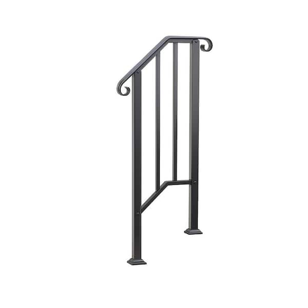 Wrought Iron Stair Railing for 1 or 2 Steps Metal Handrail with Installation Kit for Porch Deck Black