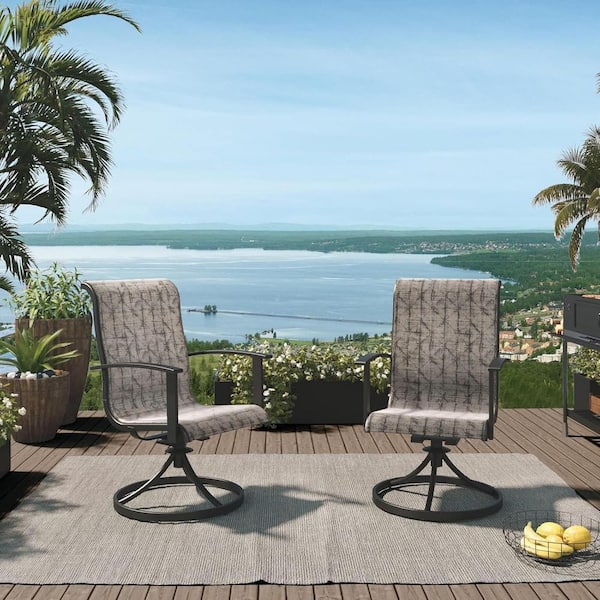 OLILAWN Outdoor Swivel Dining Chairs (Set of 2), 360° Mesh Sling Rocker Sets for Deck, Garden Backyard, Black and Grey Plai