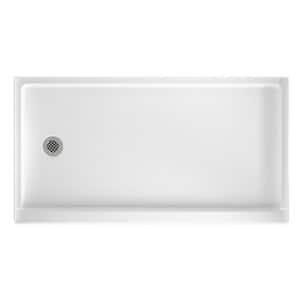 32 in. x 60 in. Solid Surface Single Threshold Retrofit Left Drain Shower Pan in White