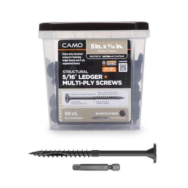 CAMO 5/16 in. x 5 in. Star Drive Flat Head Multi-Purpose + Multi-Ply + Ledger Structural Wood Screw- Exterior Coat (50-Pack)
