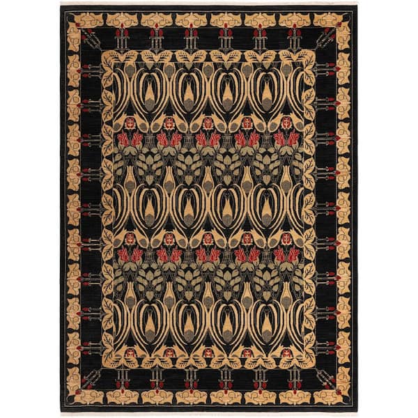 Unique Loom Edinburgh Carnation Black 9' 0 x 12' 0 Area Rug