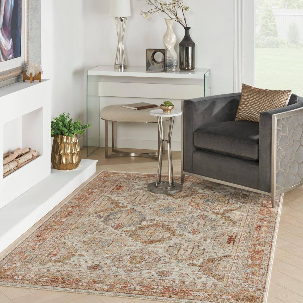 Ivory Multi Synthetic Rectangular Aztec Area Rug