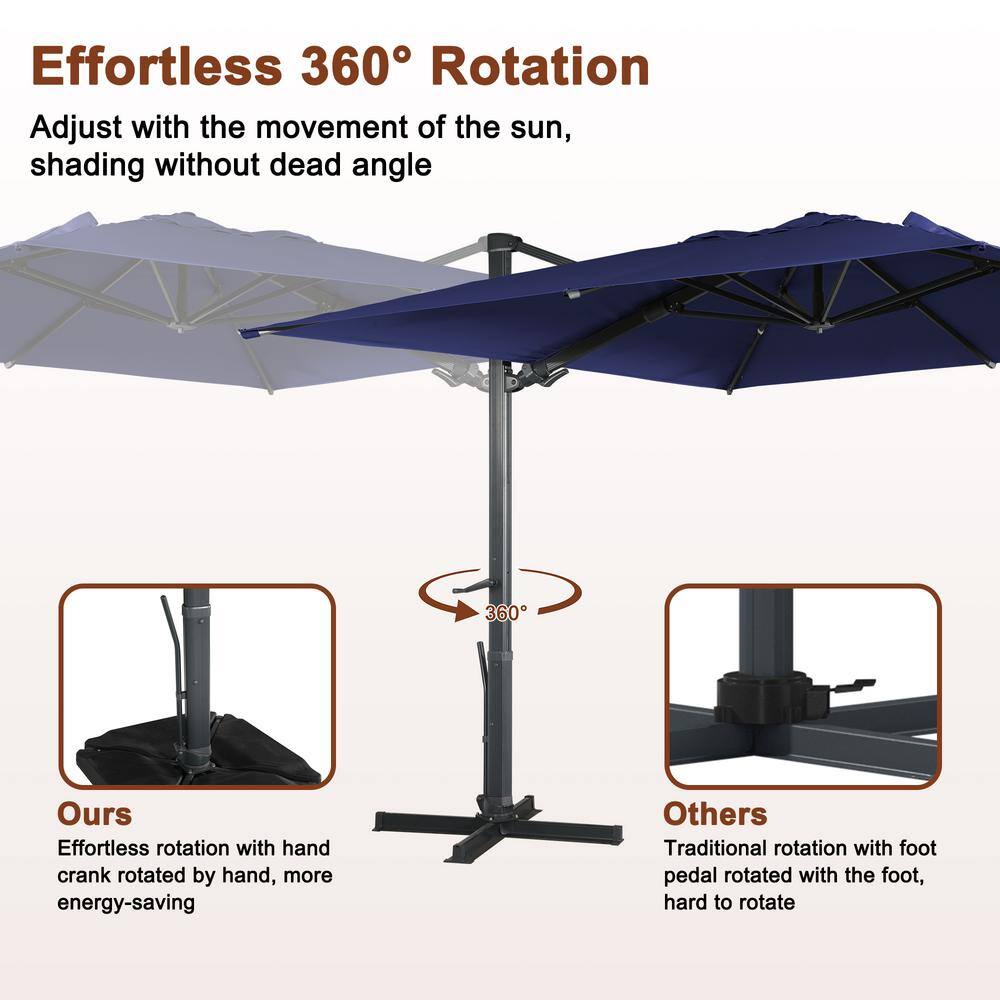 10ft Navy Blue Aluminum Cantilever Patio Umbrella with LED Lights