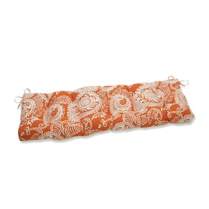 Paisley Rectangular Outdoor Bench Cushion in Orange/Ivory Addie