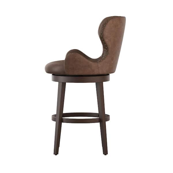 Mid-City 30.5 in. Chestnut Faux Leather Swivel Bar Stool