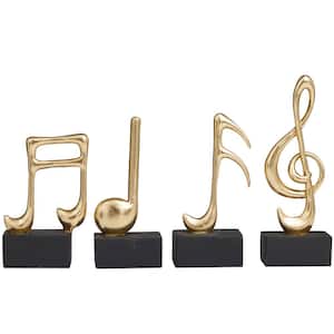 Gold Resin Musical Notes Sculpture with Black Base (Set of 4)