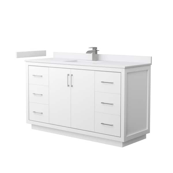 Wyndham Collection Icon 60 in. W x 22 in. D x 35 in. H Single Bath Vanity in White with White Cultured Marble Top