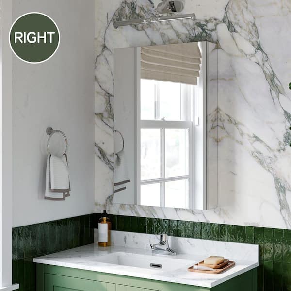 FAMYYT 20 in. W x 30 in. H Rectangular Silver Aluminum Recessed/Surface Mount Medicine Cabinet with Mirror, Right Hinge