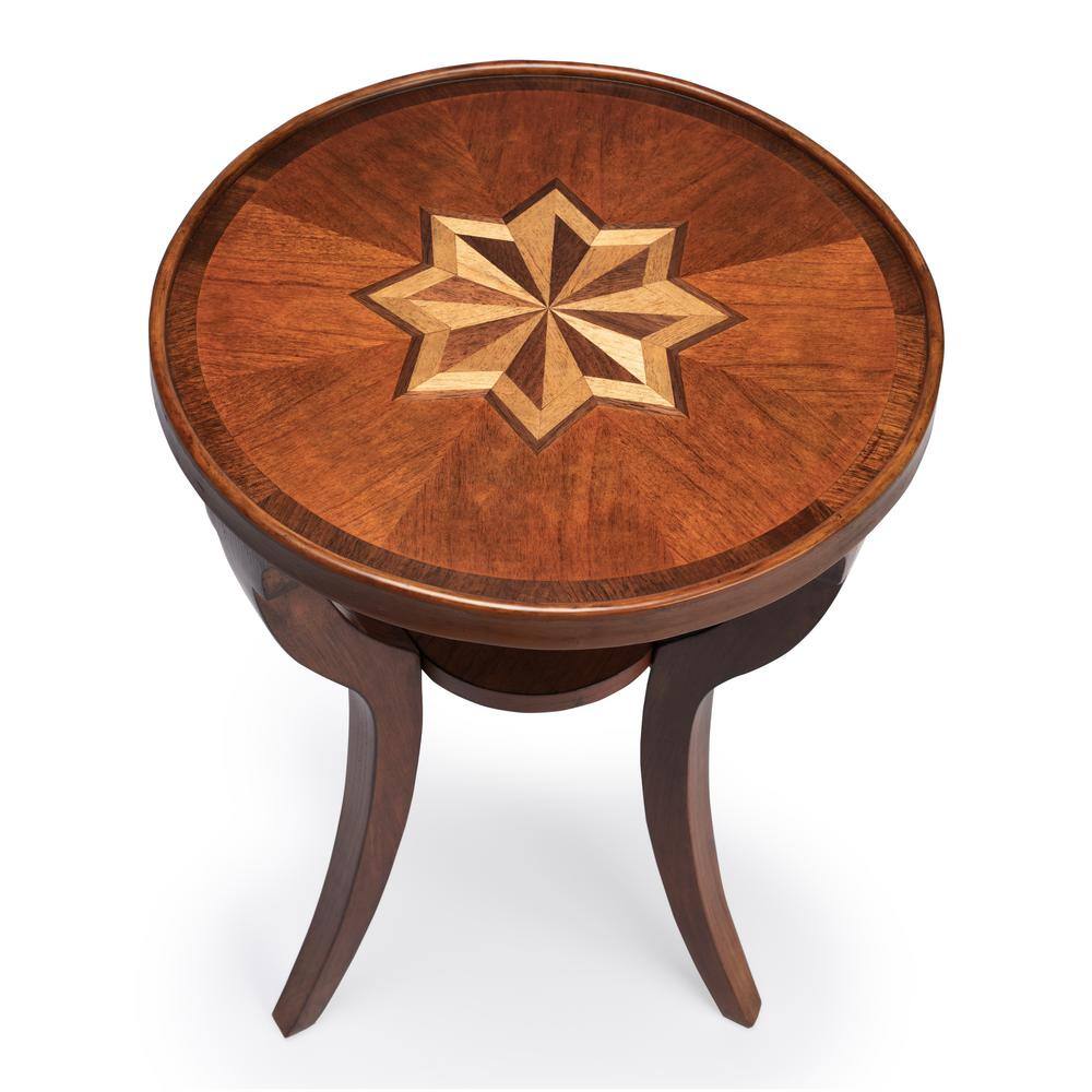 Dalton Olive Ash Burl Round Wood Side Table with Hexagonal Star Pattern