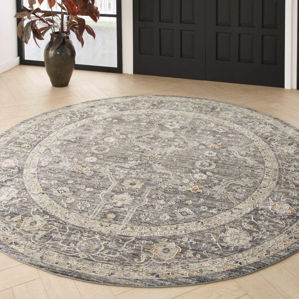Nyle Slate Multicolor Round Bohemian Floral Rug