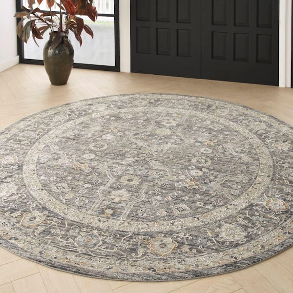 Nyle Slate Multicolor 8 ft. x 8 ft. Vintage Persian Round Area Rug