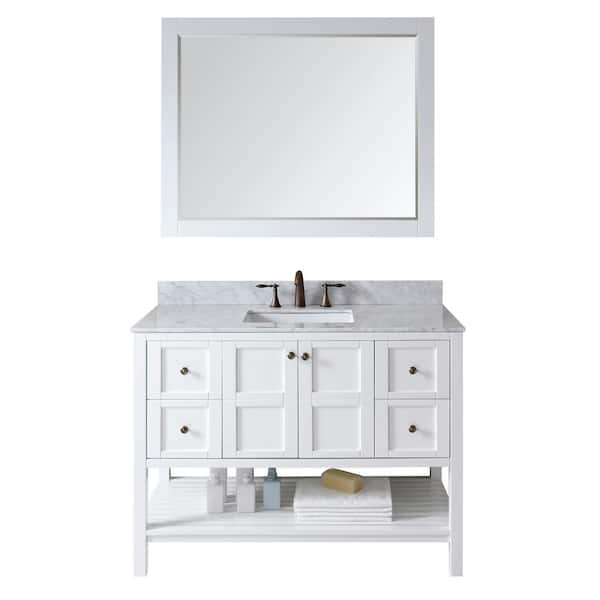 Virtu USA Winterfell 49 in. W Bath Vanity in White with Marble Vanity Top in White with Square Basin and Mirror