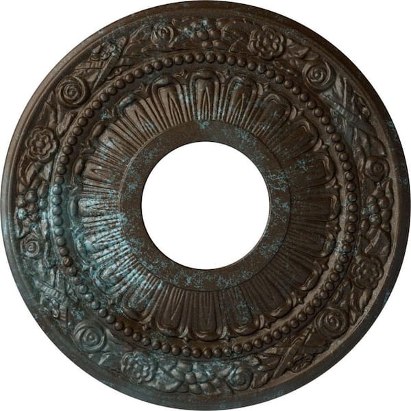 Ekena Millwork 7/8" x 12-1/8" x 12-1/8" Polyurethane Nadia Ceiling Medallion, Hand-Painted Bronze Blue Patina