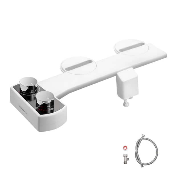 White Non-Electric Attachable Bidet System Bidet Attachment for Toilet, Dual Nozzles, Adjustable Water Pressure