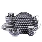 16-Piece Modern Diamonds Check Design Gray Porcelain Dinnerware Sets (Service for Set for 4)
