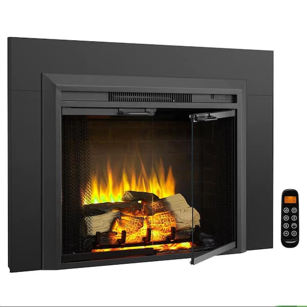Damon 28 in. Electric Fireplace Insert with Trim Kit, Glass Door and Mesh Screen