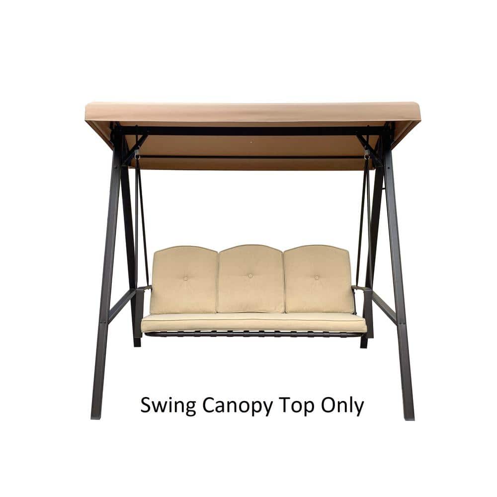 Beige Metal Hanging Canopy Top for 3-Seater Patio Swing