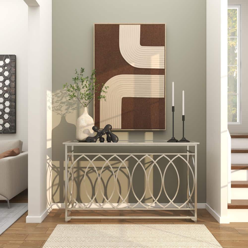 Silver Metal and Glass Geometric Console Table