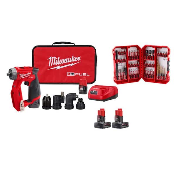 M12 FUEL 12V Lithium-Ion Brushless Cordless 4-in-1 Installation 3/8 in. Drill Driver w/ (4) Batteries & Bit Set