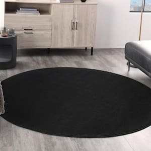 Essentials 6 ft. x 6 ft. Black Round Solid Contemporary Indoor/Outdoor Patio Area Rug