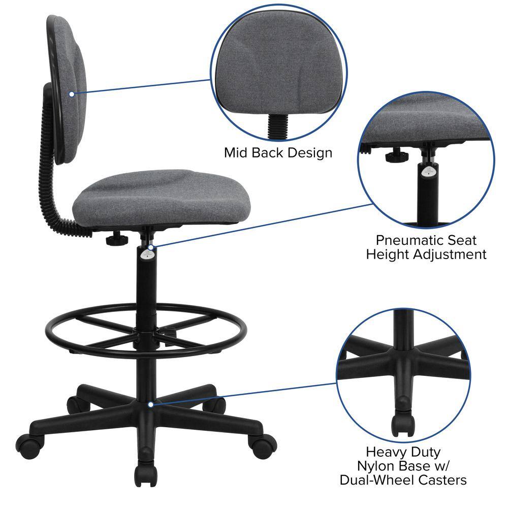 ErgoFlex 360 Gray Fabric Drafting Swivel Chair with Adjustable Footrest