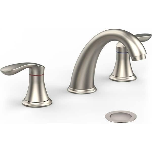 Dyiom Bathroom Sink Faucet, Faucet for Bathroom Sink, Widespread Brushed Nickel Bathroom Faucet 3 Hole-Bath Accessory Set