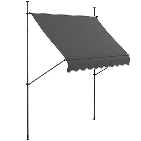 Outsunny 47.25 in. Aluminum Frame Polyester Non-Screw Freestanding Retractable Awning 98.5 in. W x 47.25 in. D in Dark Gray