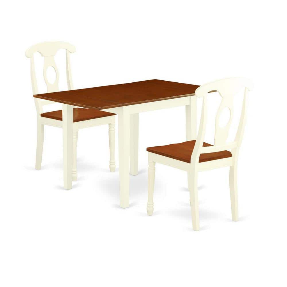 Set Tavolo Da Pranzo Allungabile 3 Pezzi East West Furniture: Tavolo Con Foglie E 2 Sedie, Legno E Finitura Bianca, Stile Classico