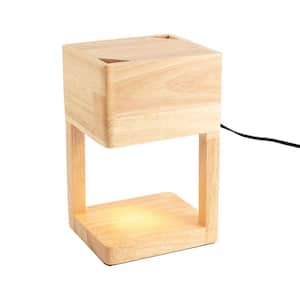 10.11 in. Yellow Modern Task and Reading Table Lamp Candle Warmer Lamp for Bedside with Wood Shade