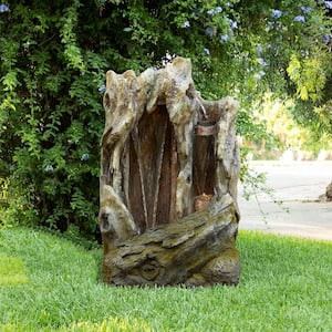 62 in. Tall Outdoor Tree Trunk Water Fountain with LED Lights
