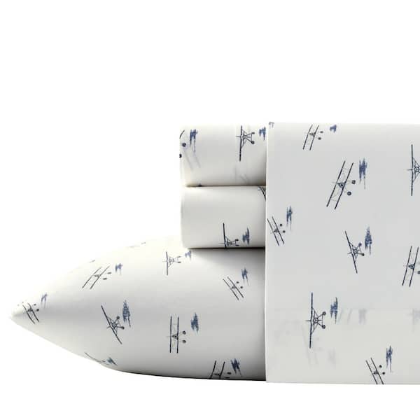 Eddie Bauer Sea Planes 4-Piece Blue Graphic 200-Thread Count Cotton Percale Queen Sheet Set