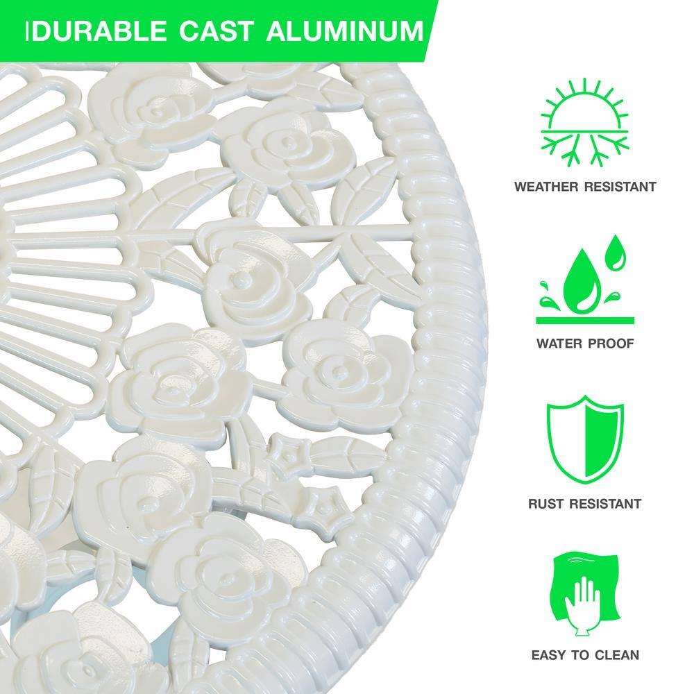 White Cast Aluminum Floral Bistro Set with Iron Legs