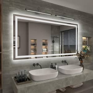 60 in. W x 30 in. H Large Rectangular Frameless Double LED Lights Anti-Fog Wall Bathroom Vanity Mirror in Tempered Glass