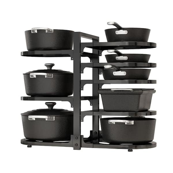 Adjustable Heavy Duty Pots and Pans Organizer, Kitchen Cabinet Organizers and Storage, Black
