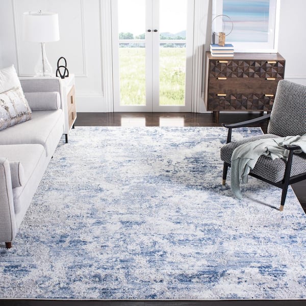 Amelia 8 ft. x 8 ft. Navy/Gray Distressed Abstract square Area Rug
