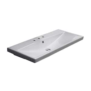 Elite Wall Mounted Vessel Bathroom Sink in White with 3 Faucet Holes