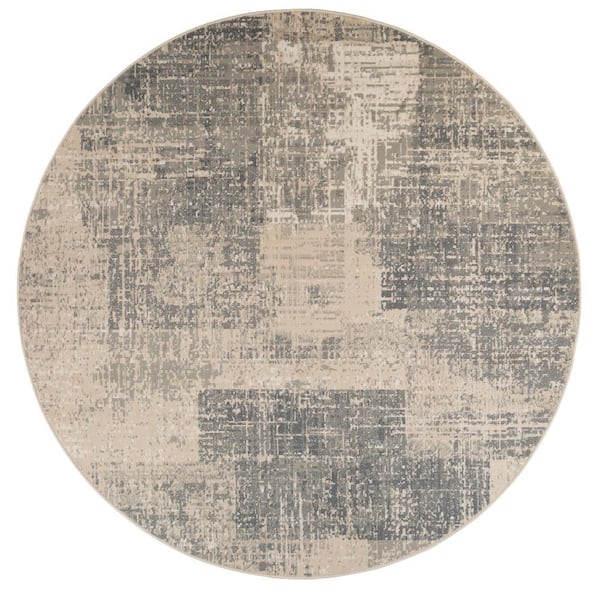Alpine 8 x 8 Light Blue Abstract Pattern Round Area Rug for High Traffic Living Room Dining Room Bedroom