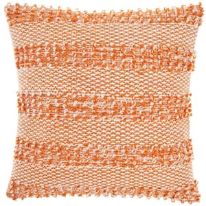 Outdoor Pillows Orange 18 in. x 18 in. Stripe Indoor/Outdoor Throw Pillow