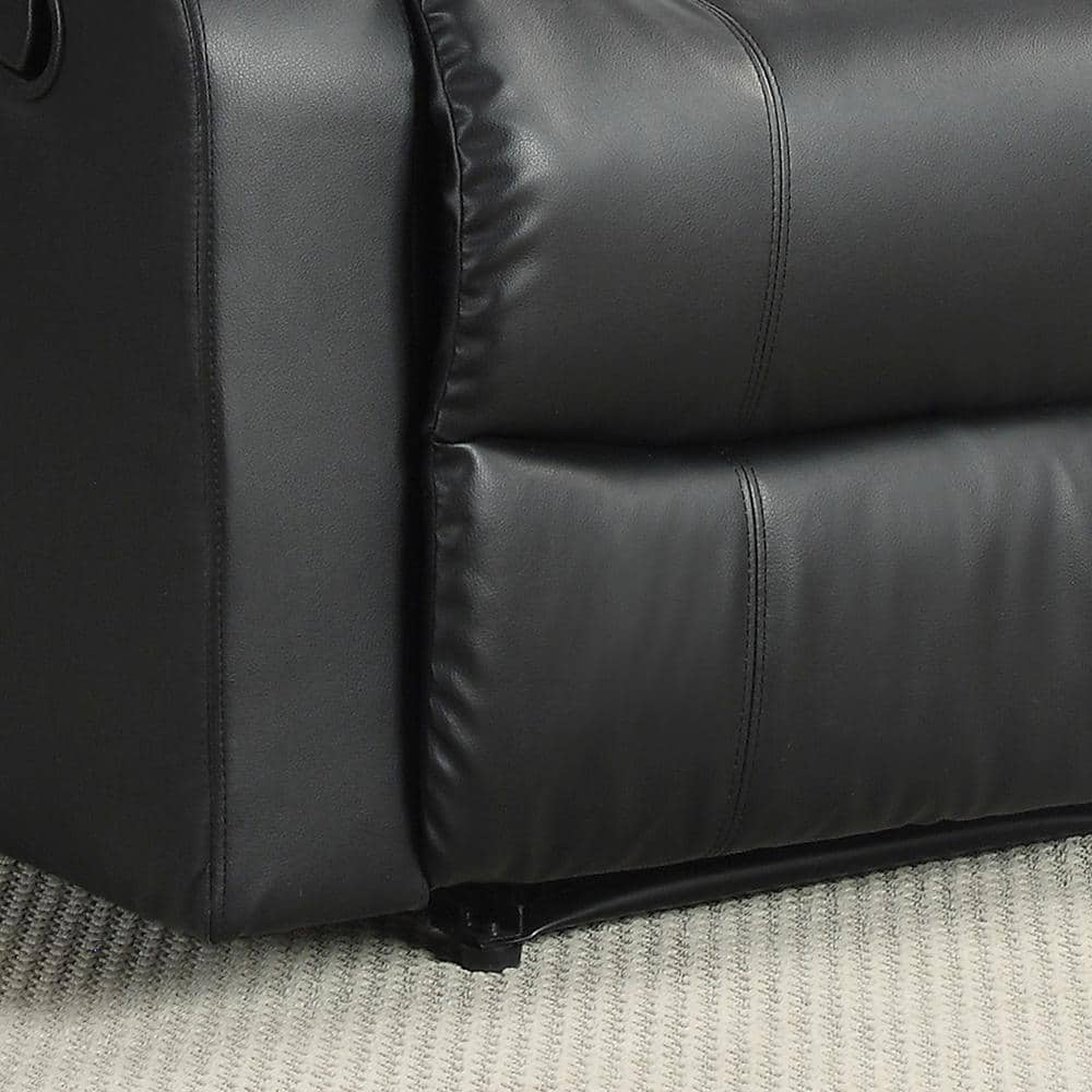 Pittsburg Black Faux Leather Manual Recliner with Wood Frame