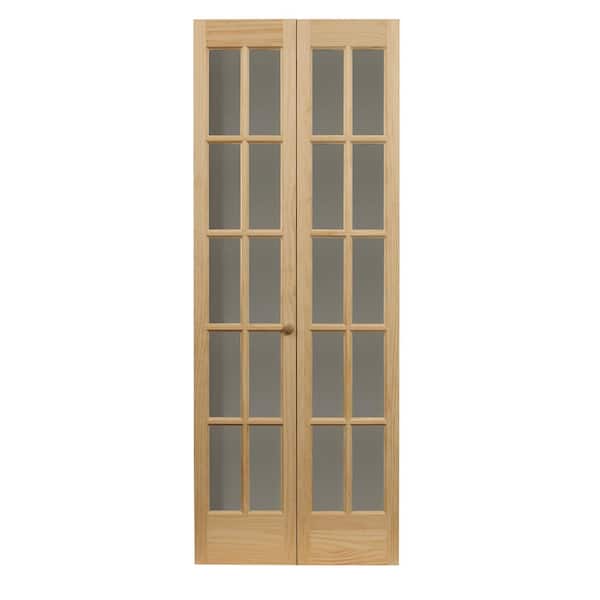 35.5 in. x 78.625 in. Williamsburg Unfinished Pine 10-Lite Clear Glass Solid Core Wood Bi-fold Door