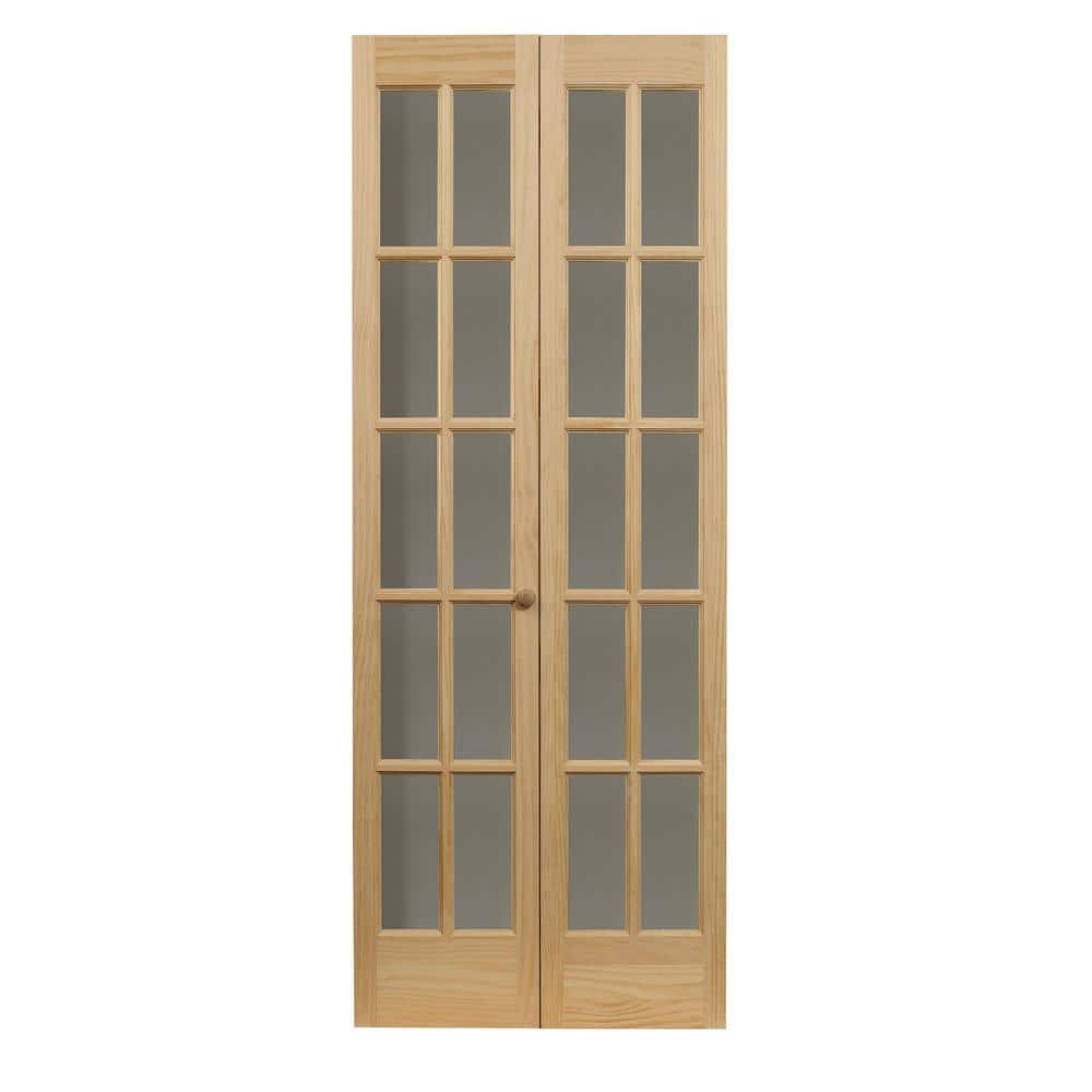 Pinecroft 29.5 in. x 78.625 in. Williamsburg Unfinished Pine 10-Lite Clear Glass Solid Core Wood Bi-fold Door, Unfinished Pine Wood -  852726