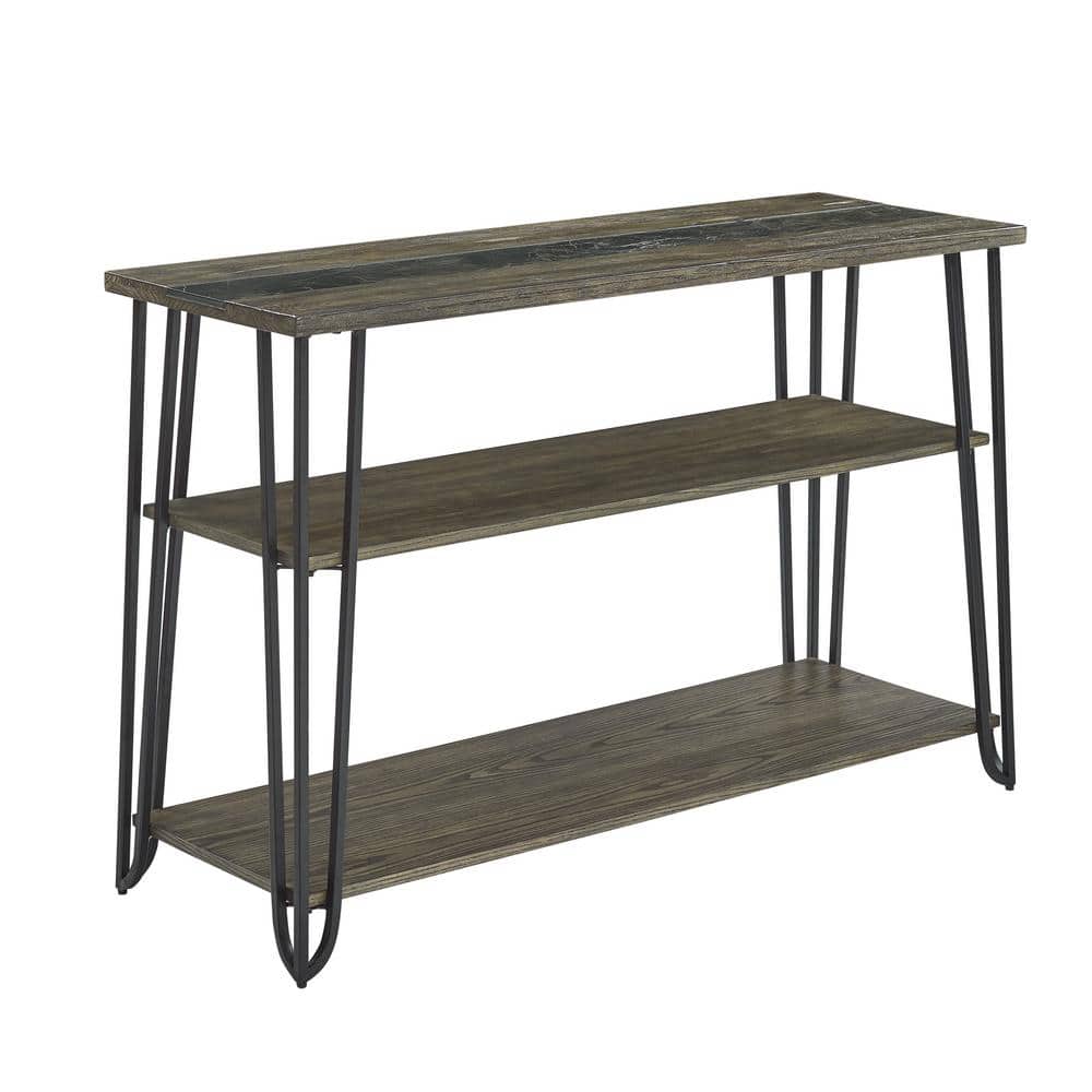 Harper Dark Driftwood Sofa Table with Sintered Stone Inlay