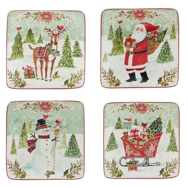 Certified International Joy of Christmas Assortred Colors Canape Plate (Set of 4)